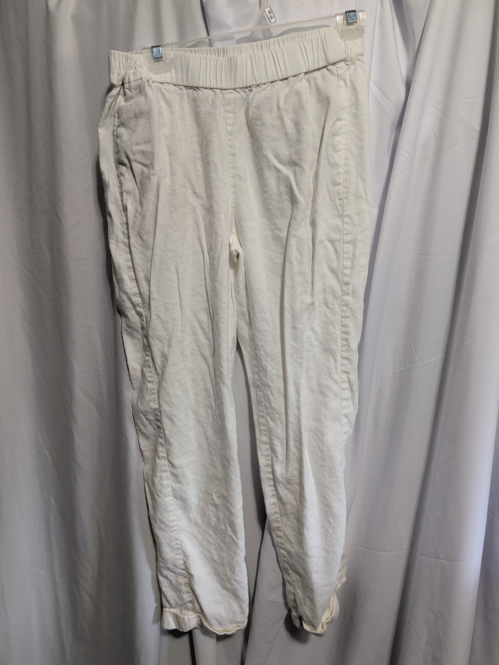 J. Jill White Linen Blend Elastic Waist Ankle Pants